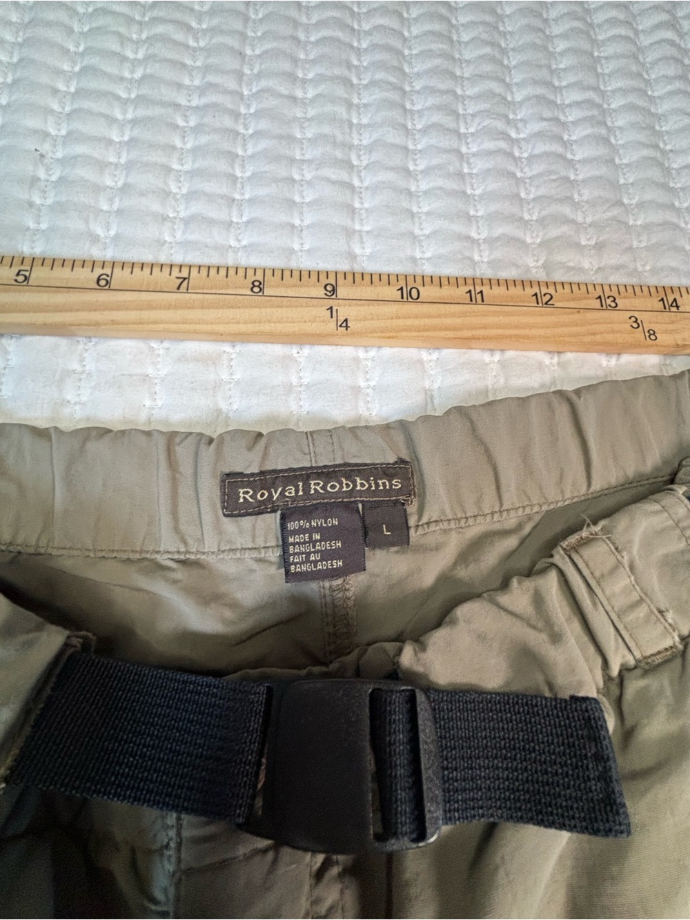 Royal Robbins Olive Nylon Cargo Hiking Shorts Men's Large Belted Outdoor Travel - Picture 3 of 5